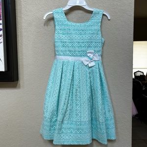 Jona Michelle Girls Aqua Blue Lace Fit & Flare Fanciful Dress- Size 7